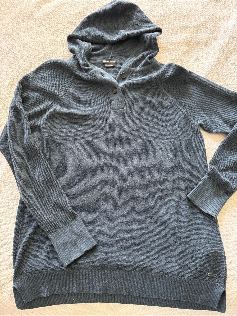 Prana Men's Cotton-Wool Blend Hooded 1/4 Button Up Sweater in Slate Blue